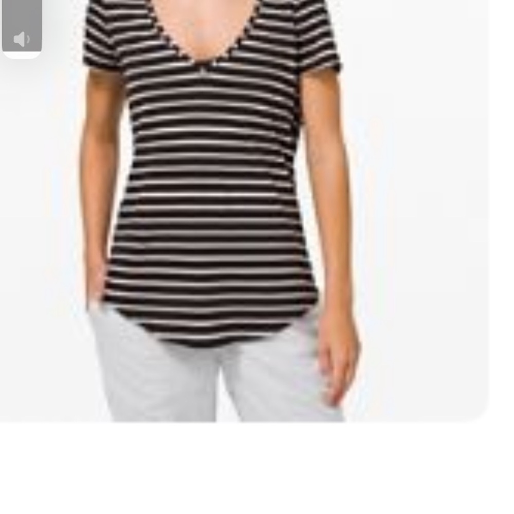 Lululemon Athletica Love V-Neck Black and White Striped Tee